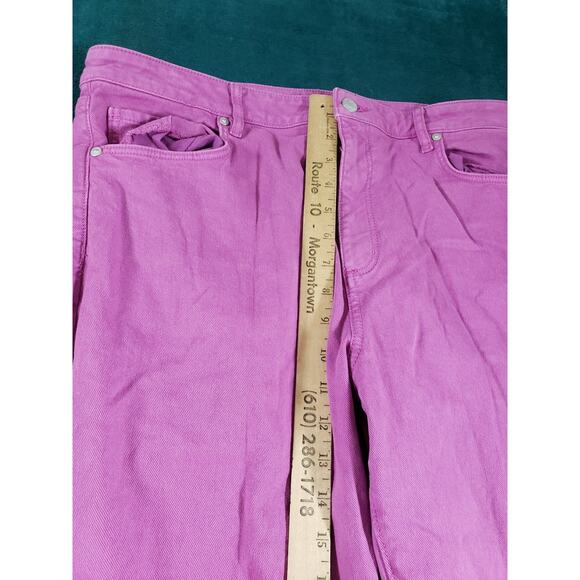Loft Jeans Size 14 Womens Pink Stretch Pants Ladies Fray Hem Mid Rise Kick Crop - Picture 8 of 13